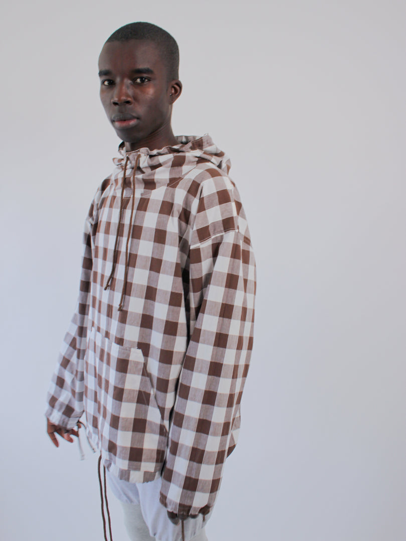 HOODIE CHECK BROWN