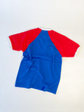 Reworked reclaimed T-shirt turned into a raglan baseball style tee with contrasting sleeves