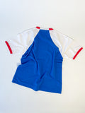 Reworked reclaimed T-shirt turned into a raglan baseball style tee with contrasting sleeves