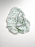Green and purple Teddy bear print cotton boxer shorts with a board shorts-inspired design, featuring an elastic waistband, white drawstring, and relaxed fit.