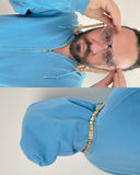 Beaded glasses chain made from reprocessed wooden beads worn with eyewear